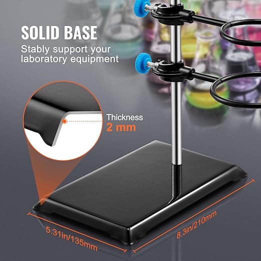VEVOR Lab Stand Support, Laboratory Retort Support Stand Set, Steel Lab Stand 23.6" Rod and 8.3" x 5.7" Cast Iron Base, Includes Flask Clamps, a Burette Clamp and Cross Clamps