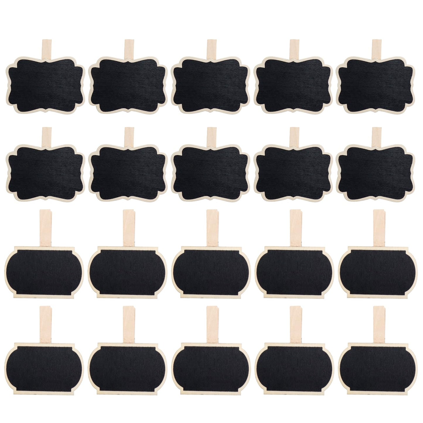 Wealrit 20 PCS Wooden Mini Chalkboard Blackboard with Clip Message Chalk Board Tag Signs Clips Basket Labels Clip for Memo,Note Taking(Flower, Lantern)