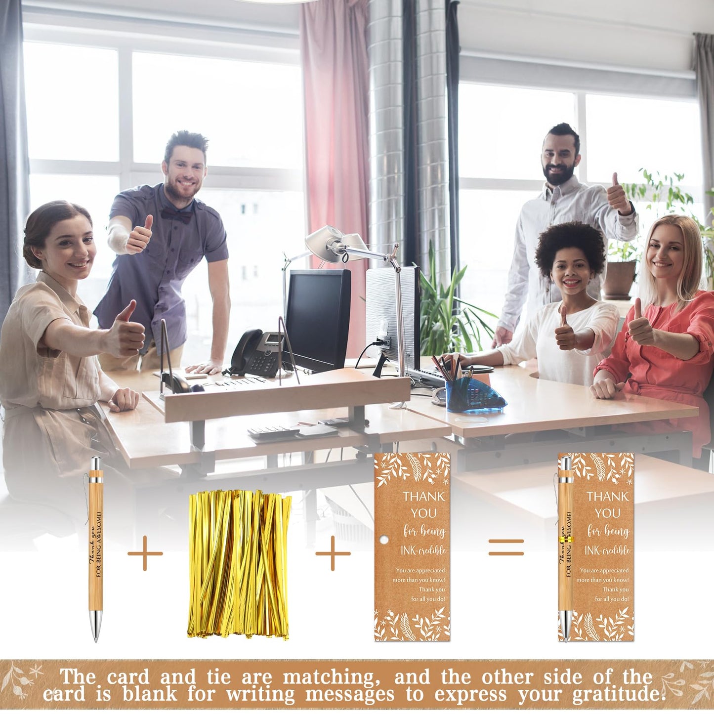 ReliThick 50 Sets Employee Appreciation Gift Bulk Inspirational Bamboo Ballpoint Pen with Thank You Greeting Card Graduation Appreciation Gift for Teacher Coworker Nurse Staff Student Office Team