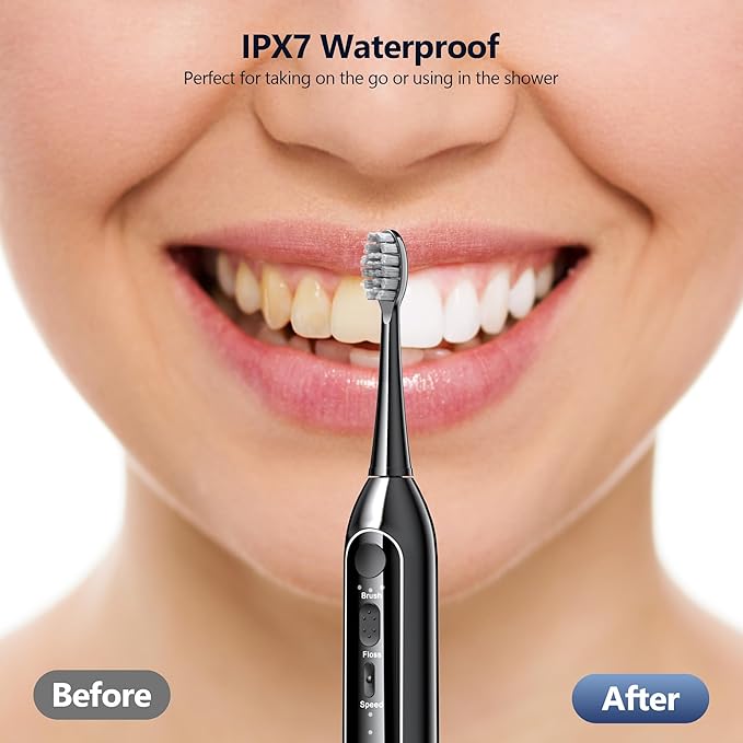 Water Flosser & Sonic Toothbrush Combo – 3 Toothbrush Modes & 5 Adjustable Flossing Speed for Complete Oral Care – IPX7 Waterproof, Fast Charging, Portable Travel Case (Black)