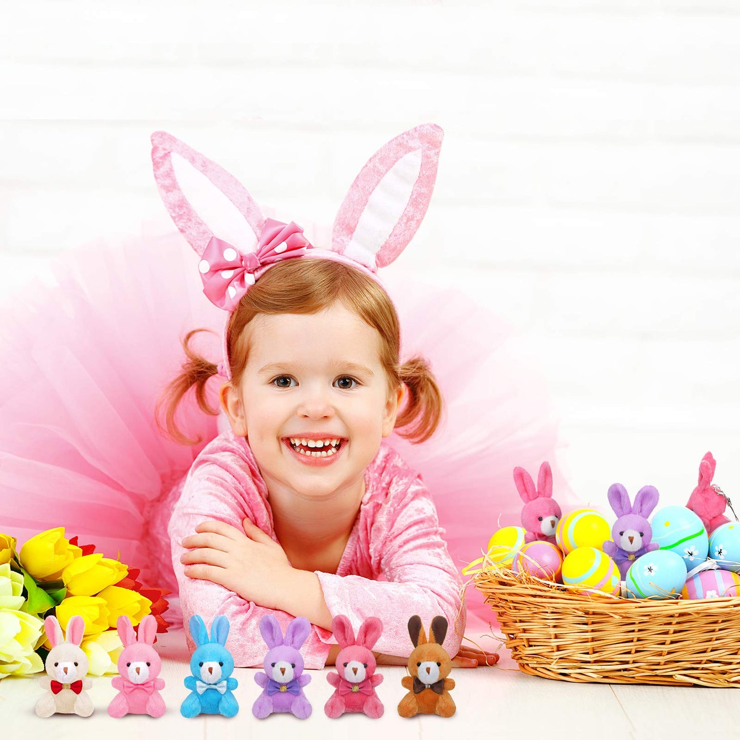 24 Pieces Easter Bunny Rabbit Plush Stuffed Animals 4 Inch Stuffed Bunny Toys Soft Tiny Rabbit Doll Plush Hanging Pendant Ornament Sitting Rabbit Plush Toy for DIY Keychain Easter Party Decorations
