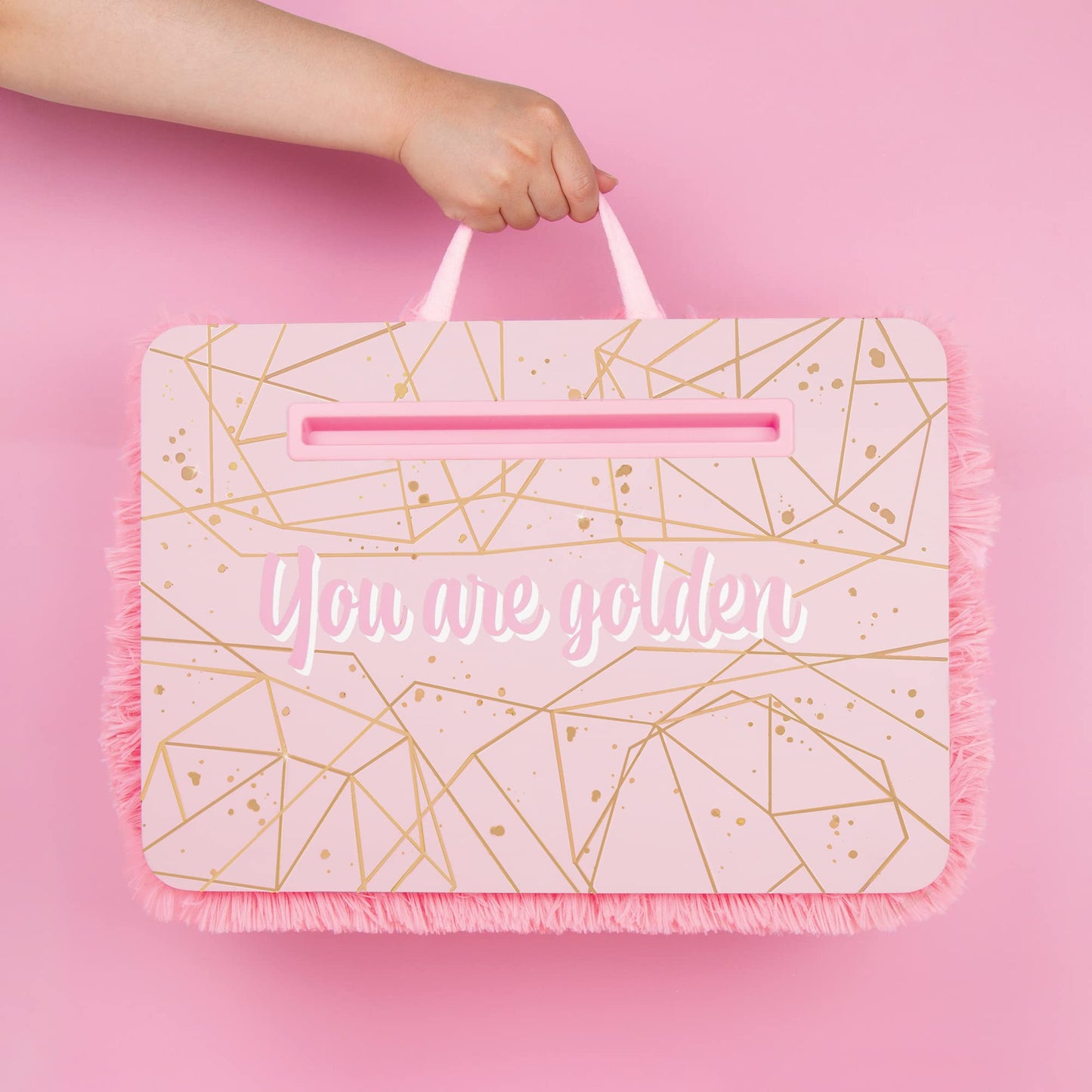 3C4G Pink & Gold Deluxe Fur Lap Desk, Take Tech on The Go, Includes a Media Slot That Perfectly Holds Tablets & Phones, for Ages 6 and up by Make It Real