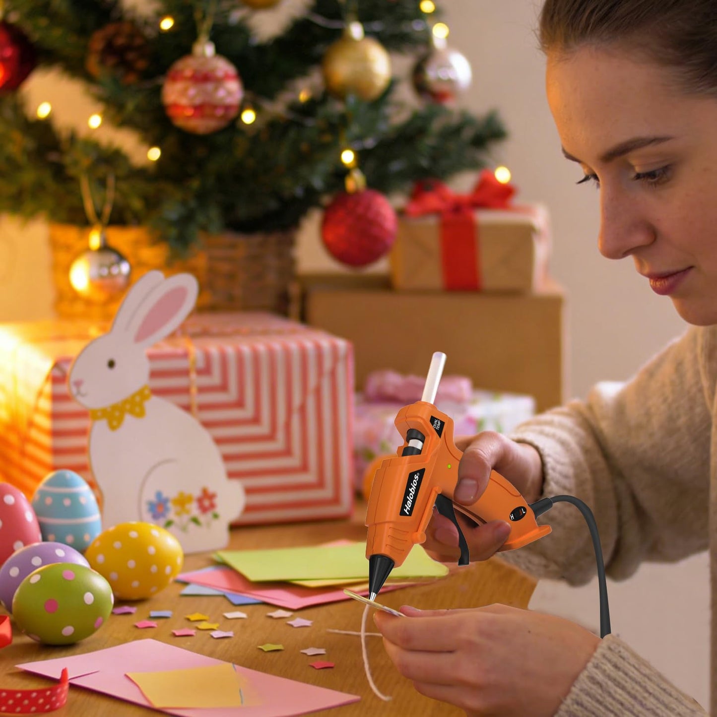 Hot Glue Gun Dual Temp with 32 Glue Sticks, Quick Preheat Hot Glue Gun, Two Temperatures for DIY, School Craft and Home Repairs (Orange)