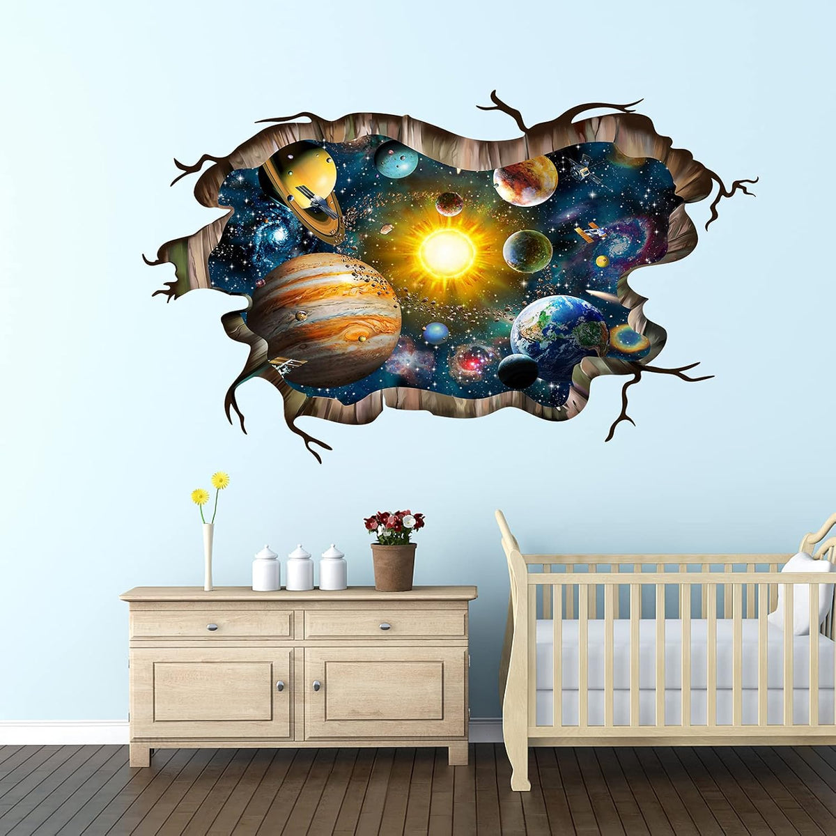 3D Broken Cosmic Galaxy Wall Decals, Magic Milky Way Outer Space Planet Wall Stickers, Creative Stars and Solar System Wallpaper for Kids Boys Floor Ceiling Living Room Bedroom Home Decor