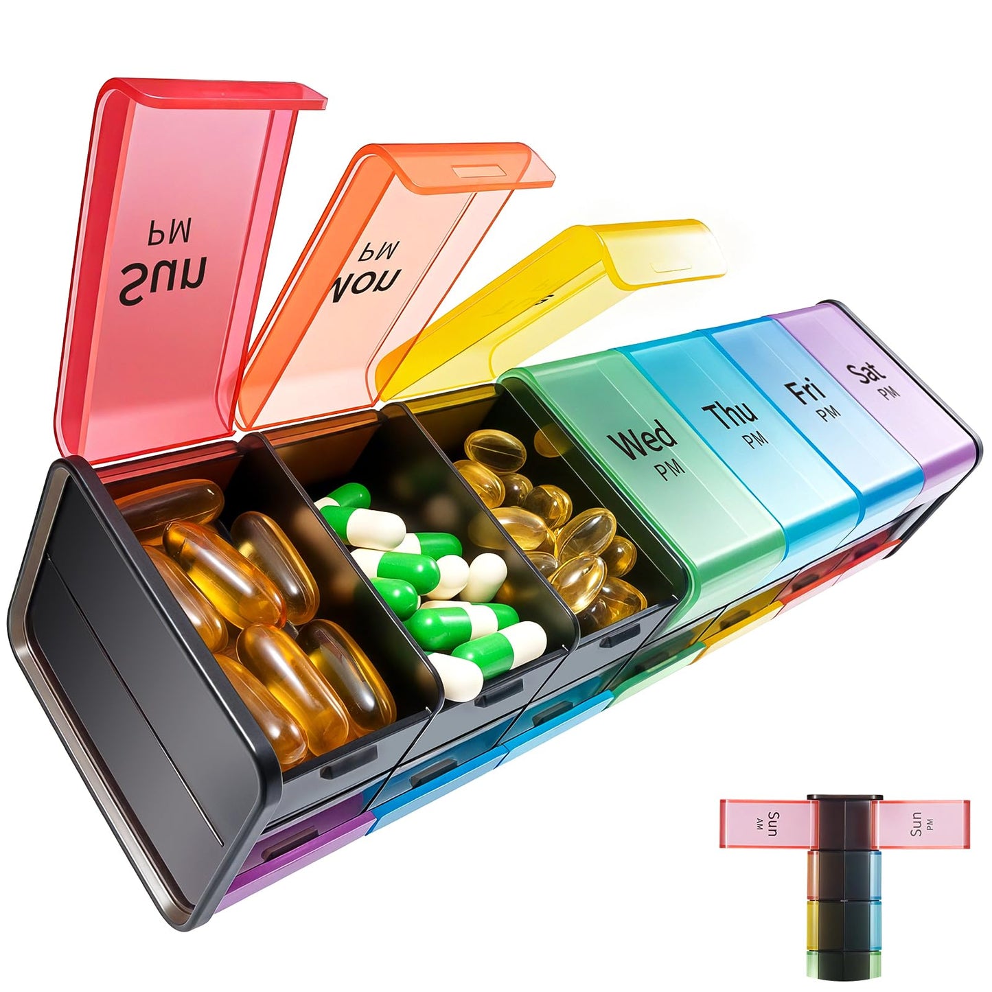 Daviky Extra Large Weekly Pill Organizer 2 Times a Day, XXL Pill Box 7 Day with AM PM Large Compartments, BPA-Free Daily Medicine Case, Jumbo Pill Holder for Fish Oils, Vitamins & Supplements（Black）