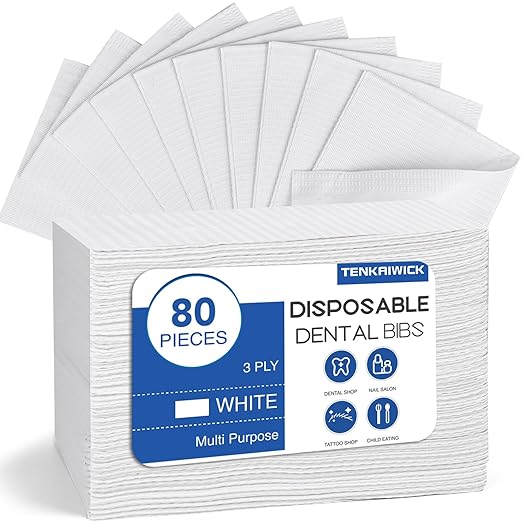 80 Pack Disposable Dental Bibs 13"x18", 3-Ply Waterproof Tattoo Bibs Sheet for Nail Salon, Dental Clinic, Feeding, Tattoo Shop (White)