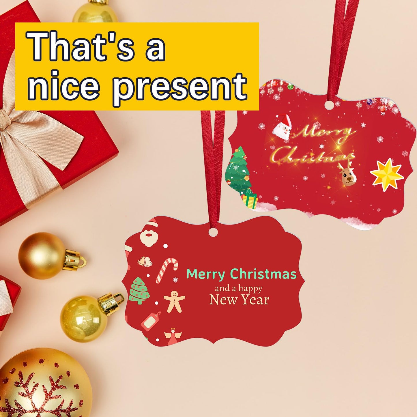 50 pcs Metal Christmas Ornaments,DIY Handmade Crafts Double Sided Sublimation Ornaments,3.9″ × 2.7″ Sublimation Christma Ornament Blanks for Christmas Tree Decor Blank Ornaments