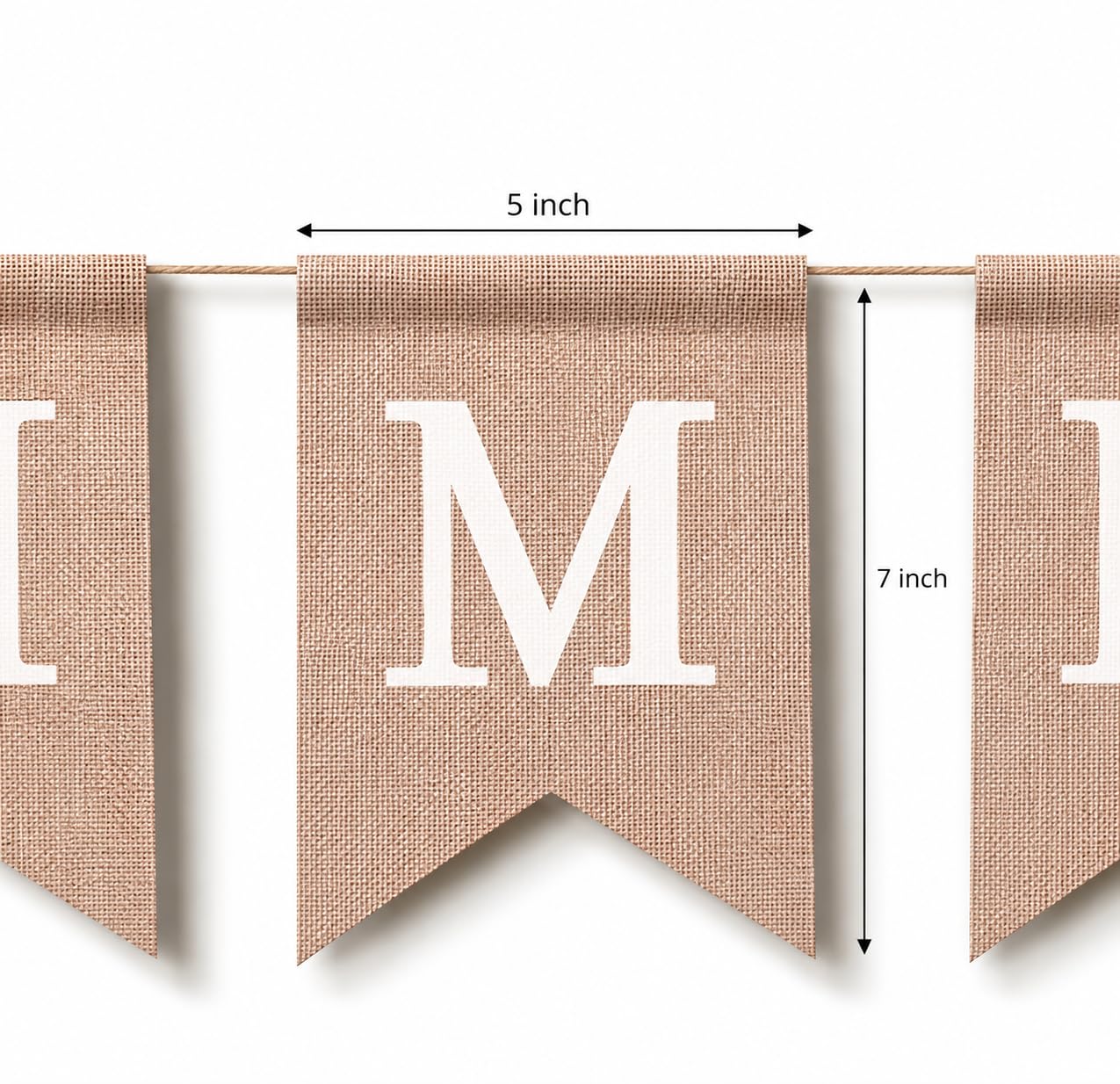 Pre-Printed Banner Kit – 97 BURLAP Flags with WHITE Letters, Numbers & Symbols, Reusable DIY Custom Banner, Make Your Own Personalized Banner for Aesthetic Party Decor, Natural Linen-Look Burlap, Includes Twine & Needles