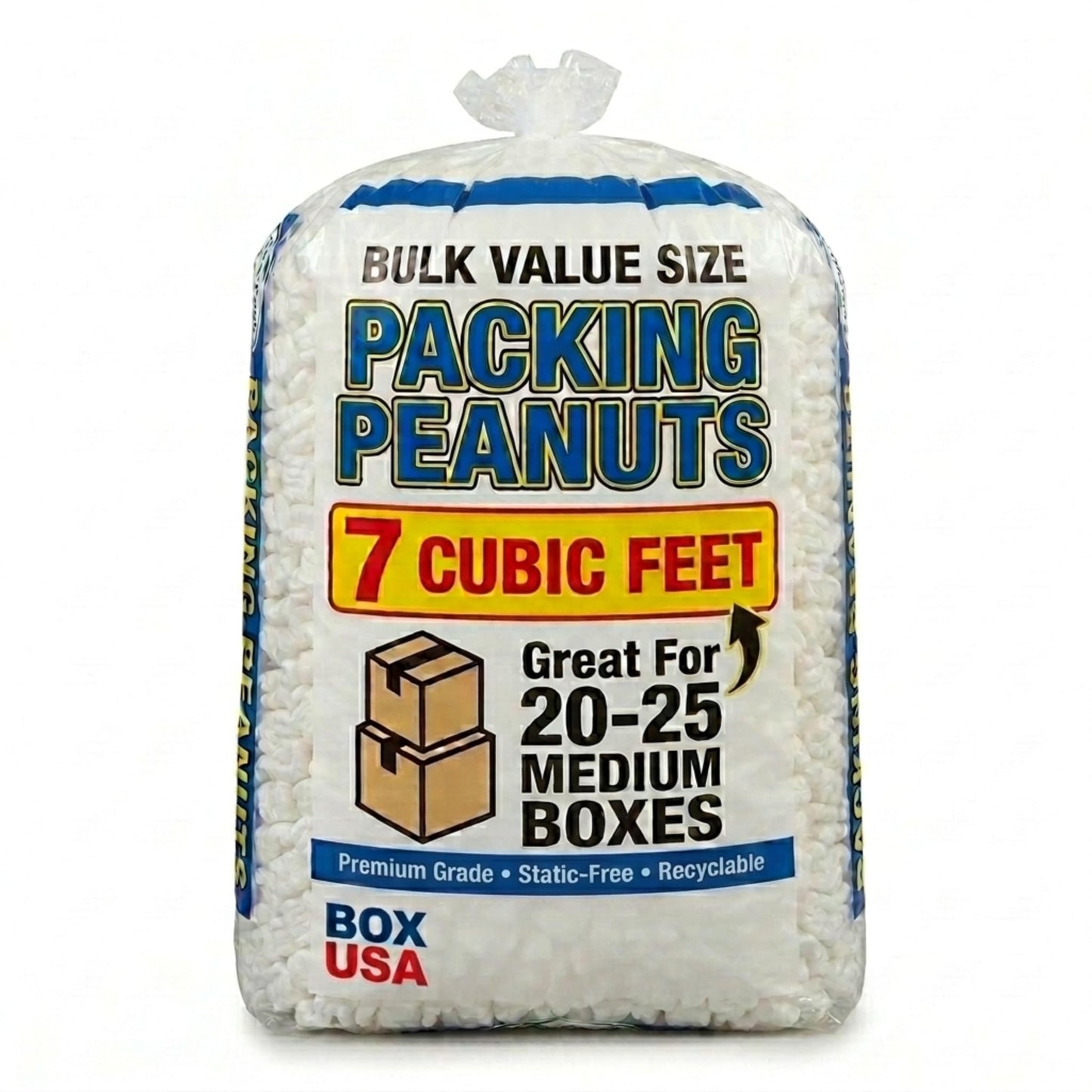 BOX USA 7NUTSW 7 Cubic Feet Loose Fill Packing Peanuts, White