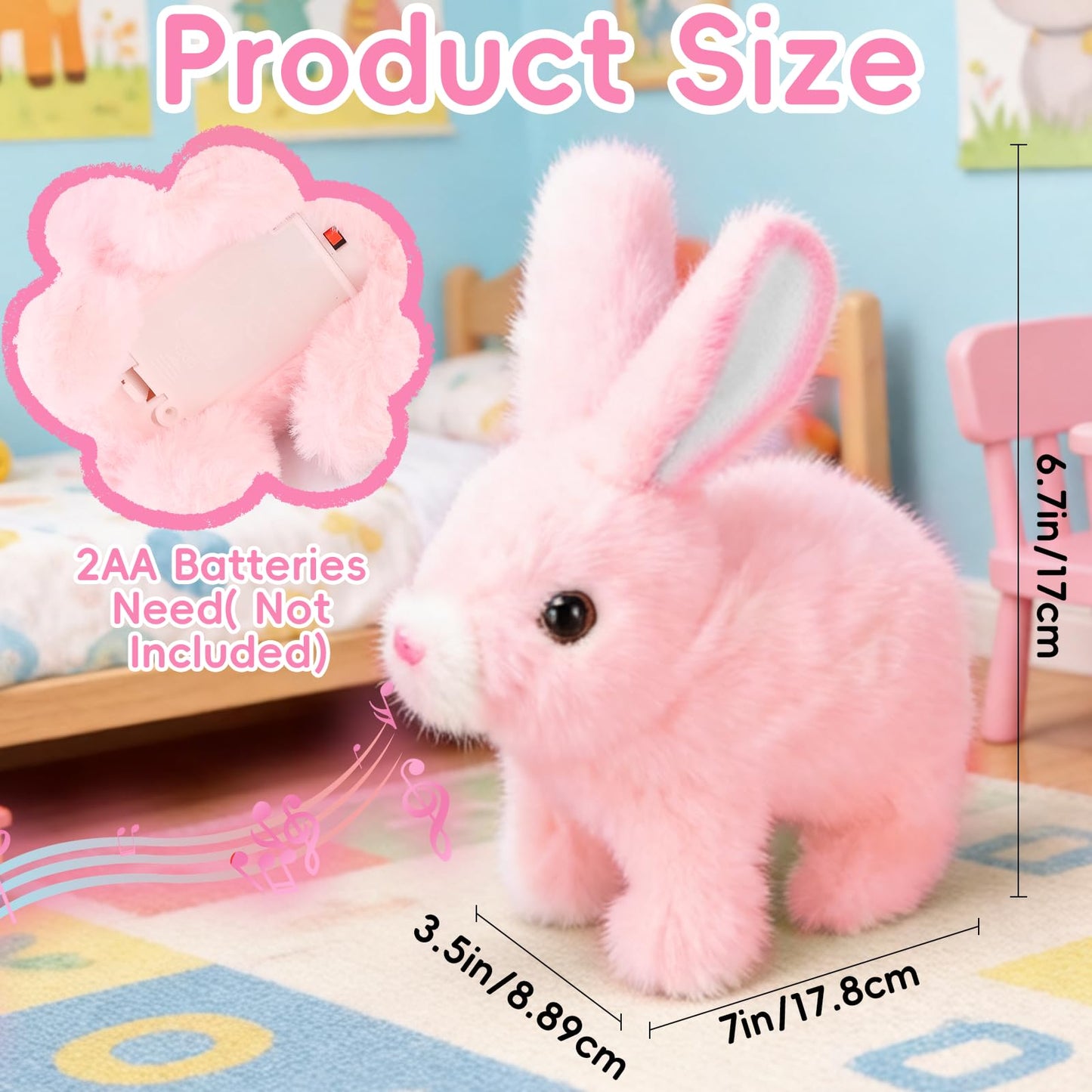 Sprstar Easter Bunny Toy,Bunny My Realistic Bunny Toy,Hopping Rabbit Plush Bunny Toy,with Sounds and Movements Animated Walking Wiggle Ears Twitch Nose Gift for Toddlers Birthday(Pink Rabbit + Leash)