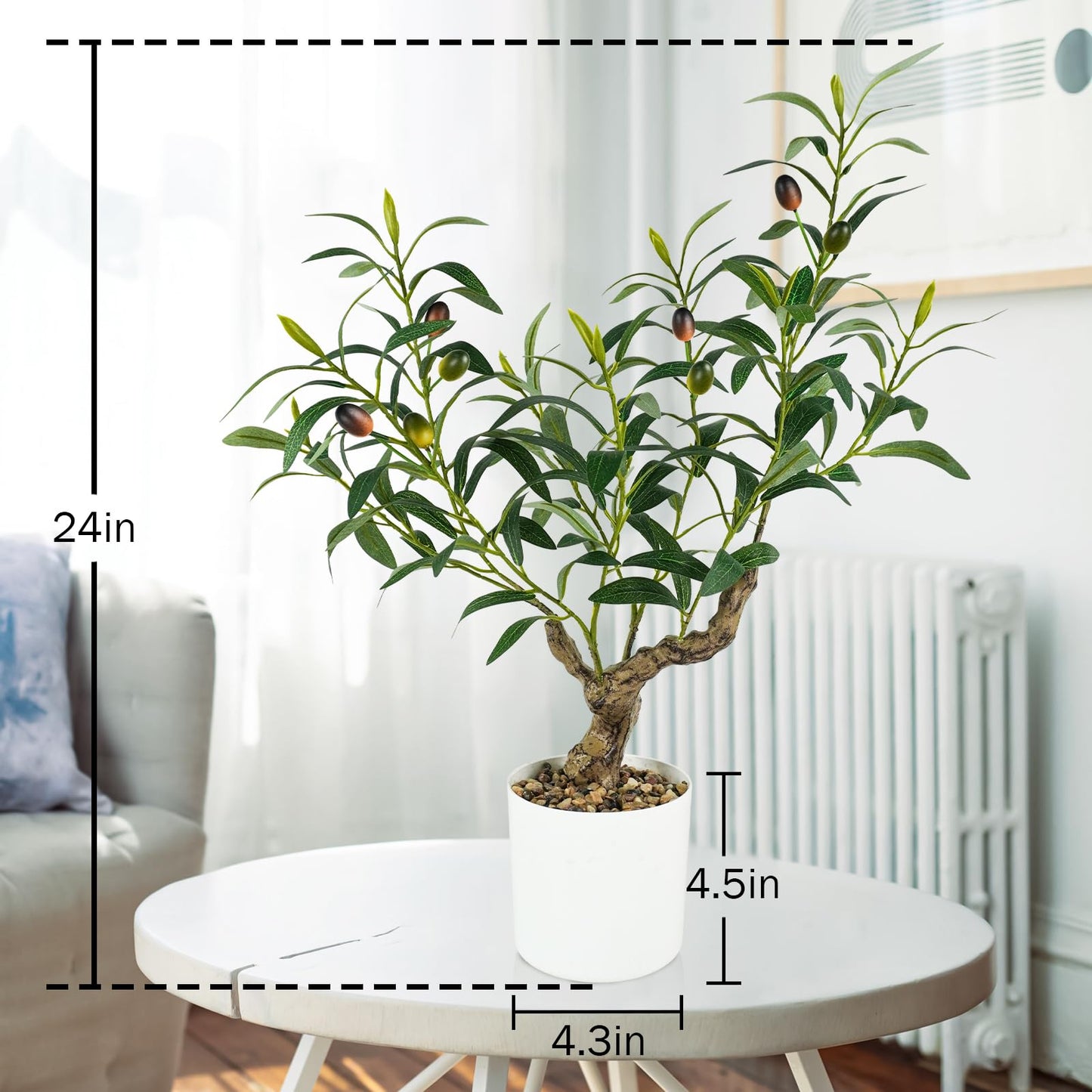 Caxchiling Fake Olive Plants 2FT, Artificial Small Olive Tree Indoor, Faux Potted Plants Decor for Tabletop, Desk, Shelf, Office, Kitchen, Living Room, Bedroom, Bathroom