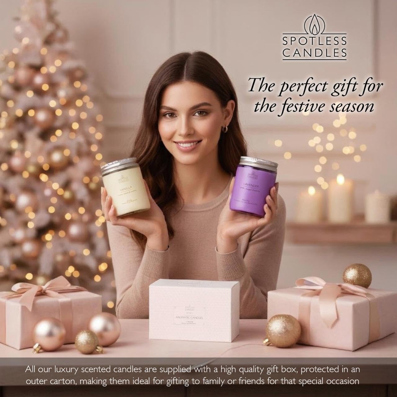 Aromatic Candles Two Pack - 2 x 8 oz Lavender & Vanilla in a Gift Pack, Classic Candle Set for Men and Women by Spotless Leopard