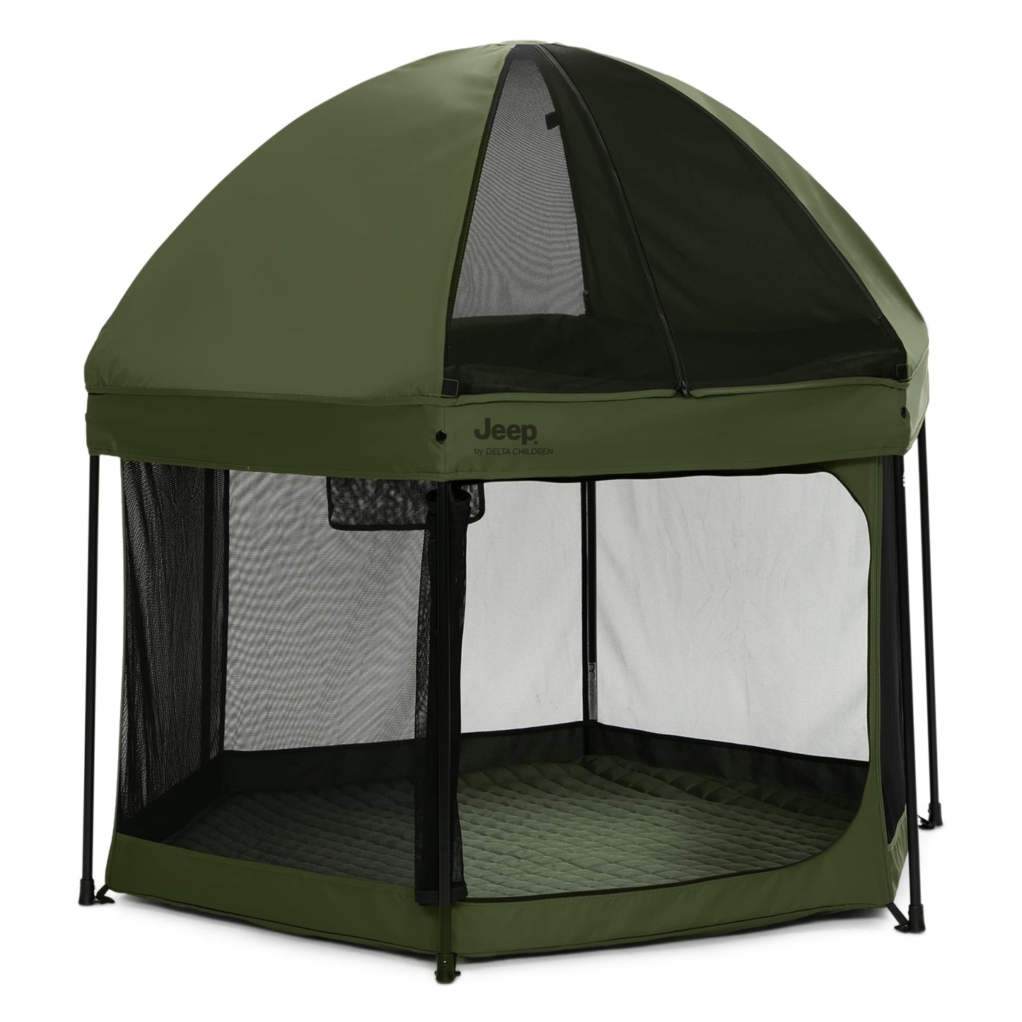 Jeep Hexagon Pop Up Play Yard with Removable Canopy | Ideal for Indoor and Outdoor Use, Olive Green