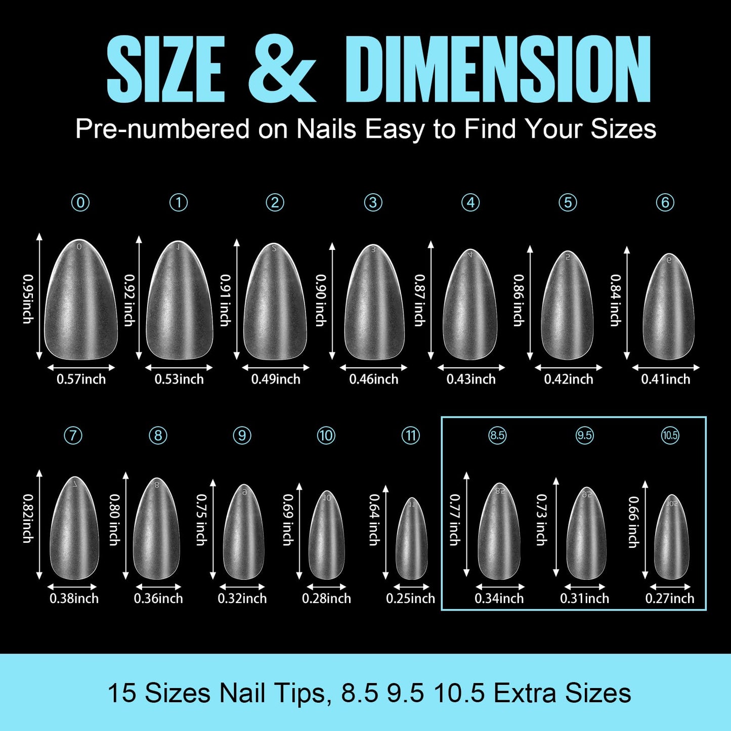 TOMICCA Medium Almond Nail Tips 15 Sizes 360pcs Full Cover Almond Fake Nails Soft Pre Shaped Gel Tips Acrylic Full Matte For Nail Extensions Home Diy Nail Salon