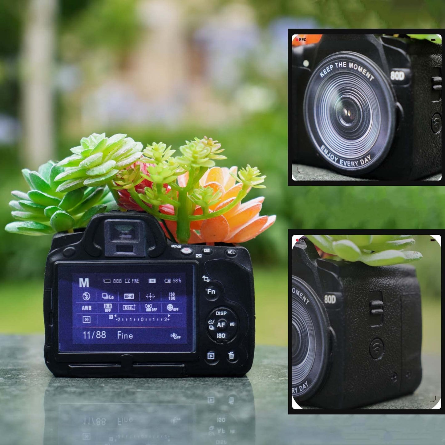 KIKTOP Camera Decorative Planter Plant Gift+Skull Planter Black Room Decor Head Planter