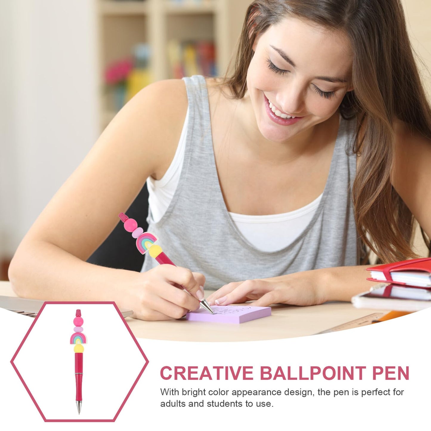 GARIOUANS Beadable Ballpoint Pen with Silicone Beads Medium Smooth Writing Office and Household Adult Pen for Daily Use and DIY Craft Kits
