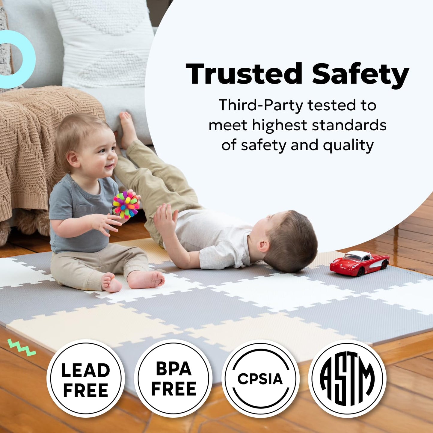 MioTetto Baby Play Mat, Soft Foam Floor Tiles for Kids. Adjustable Interlocking Foam Tiles, Fits with 50x50 Playpen Baby mat for Crawling & Development, Safe & Non-Toxic Playmat for Babies 6-12 Months