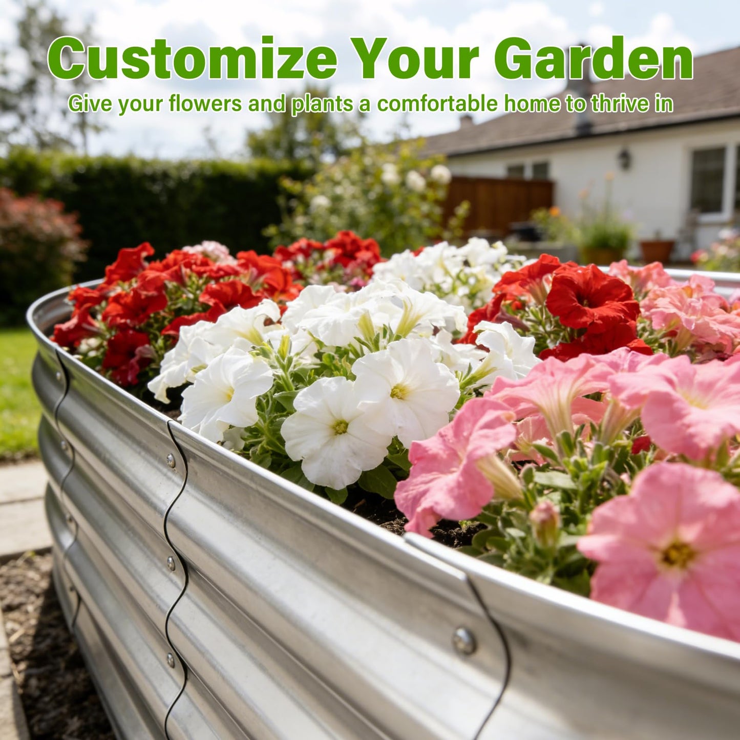 Eclaron Galvanized Raised Garden Bed for Outdoor: 4x2x1ft Durable Metal Vegetable Plant Container Kit - Oval Planter Box for Gardening Flower Trough