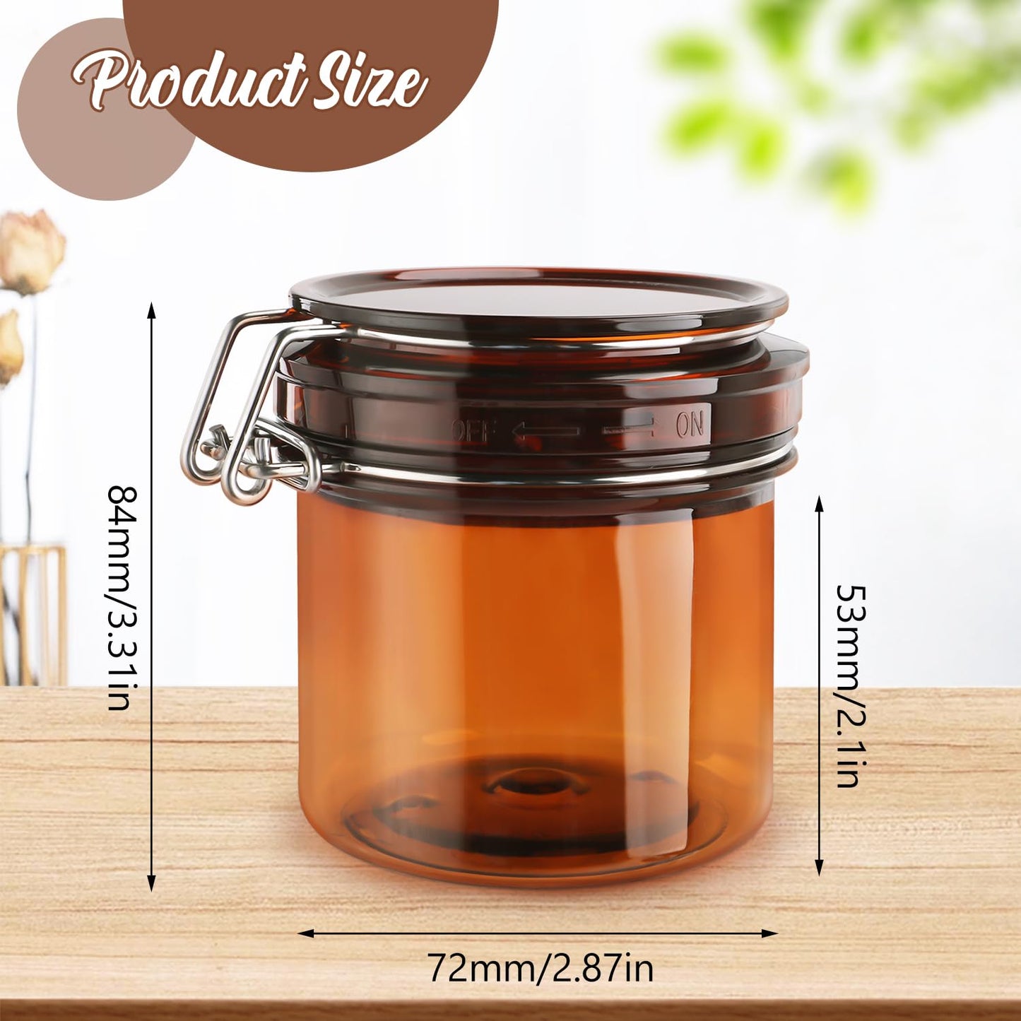 BOSMIOW 4Pcs 220ml/7.8oz PET Plastic Amber Storage Jar Sealed Container Facial Mask Jars Wide Mouth Canning Jars with Hermetic Sealed Hinged Airtight Lid for Cream Lotion Bath Salts Spices