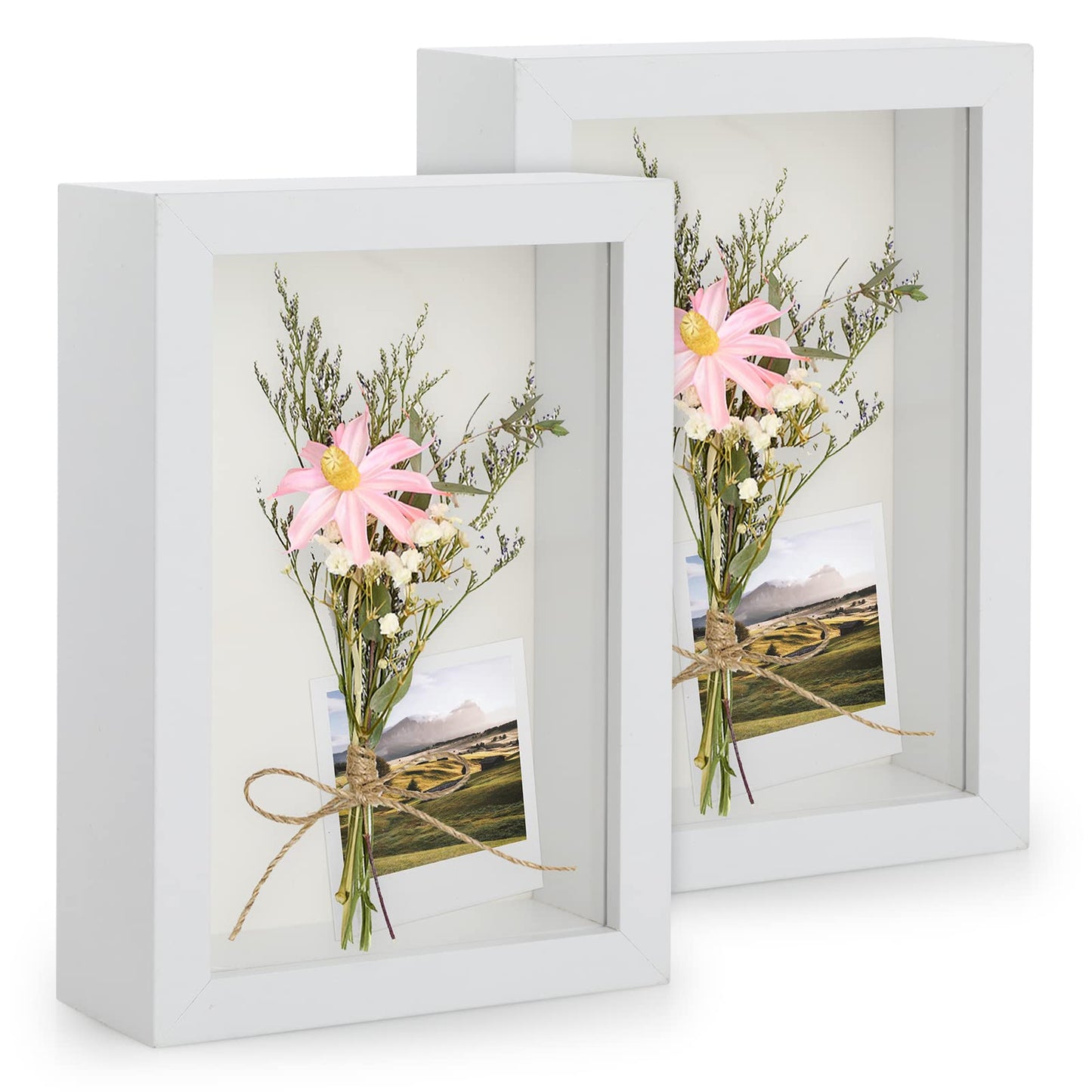 Anhow 2pcs 4x6 Shadow Box Frame, 3D Picture Frame Display Cas with Real Transparent Glass for Photos, Memorabilia, Crafts, Souvenir, Wedding Memories, Baby Items - White/ 1.2 Inch Depth