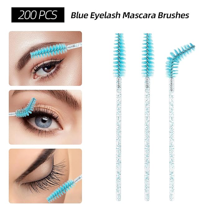 600 PCS Eyelash Extension Supplies Kit, 200 Spoolies Mascara Wands Disposable 200 Lip Brushes 200 Micro Swabs Blue Eyelash Brushes Makeup Applicator Tool
