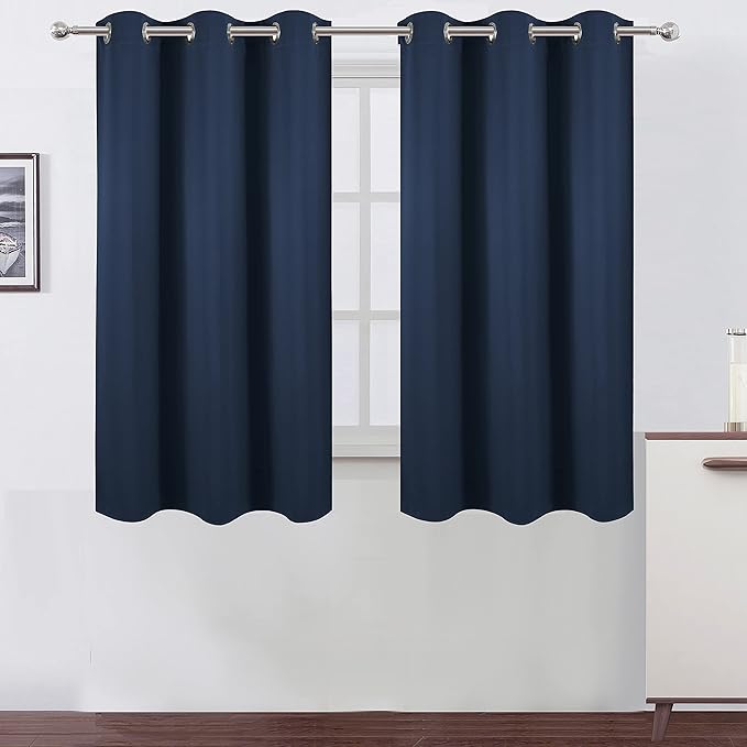 LEMOMO Navy Blue Blackout Curtains 34 x 54 Inch Length/Set of 2 Curtain Panels/Thermal Insulated Room Darkening Blackout Curtains for Bedroom