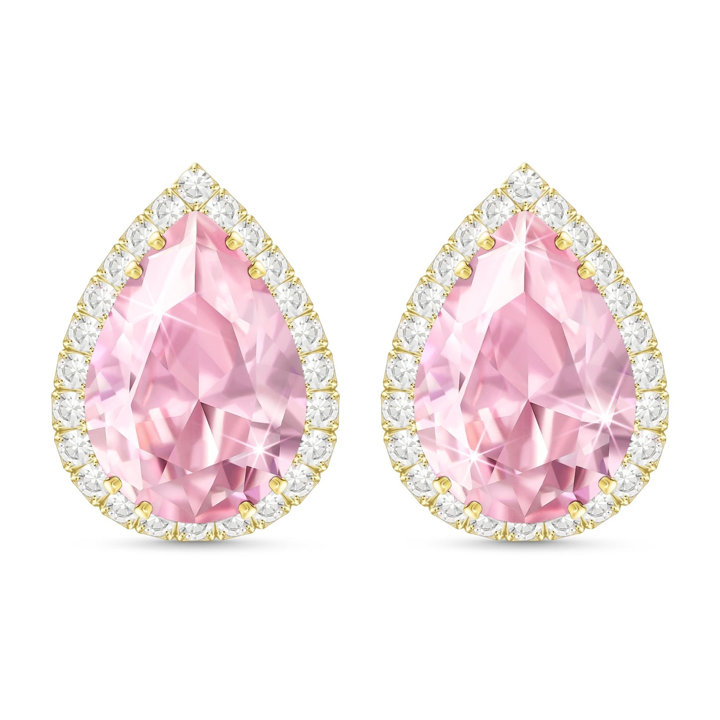 Linawe Pink Earrings Studs for Women, Imitation Diamond Morganite Cartilage Earring Set, Gold Stud Earrings Iridescent Rhinestone Crystal Teardrop Earrings Hypoallergenic