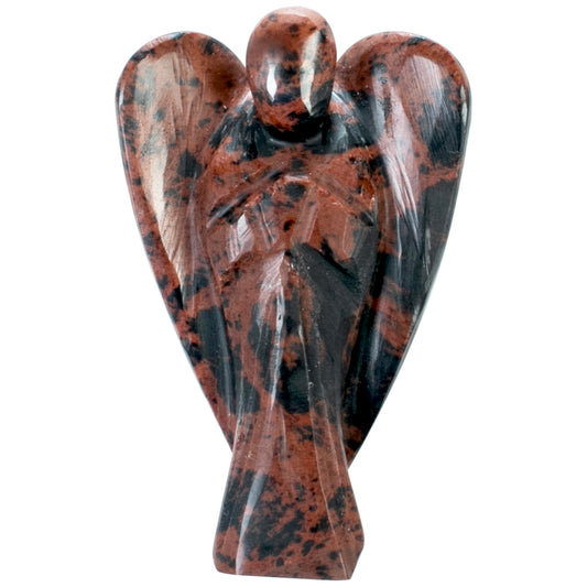 "Mahogany Obsidian Gemstone Guardian Angel Healing Crystal, Hand Carved Pocket Angel Figurine - Handmade Mini Statue for Love, Peace & Healing, Crystals for Positive Energy, Natural Gemstone Figurine"