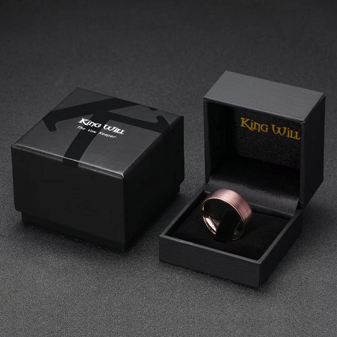 King Will 8mm Brown and Rose Gold Wedding Band for Men Women, Domed Brushed Tungsten Carbide Rings, Comfort Fit, Size 10.5