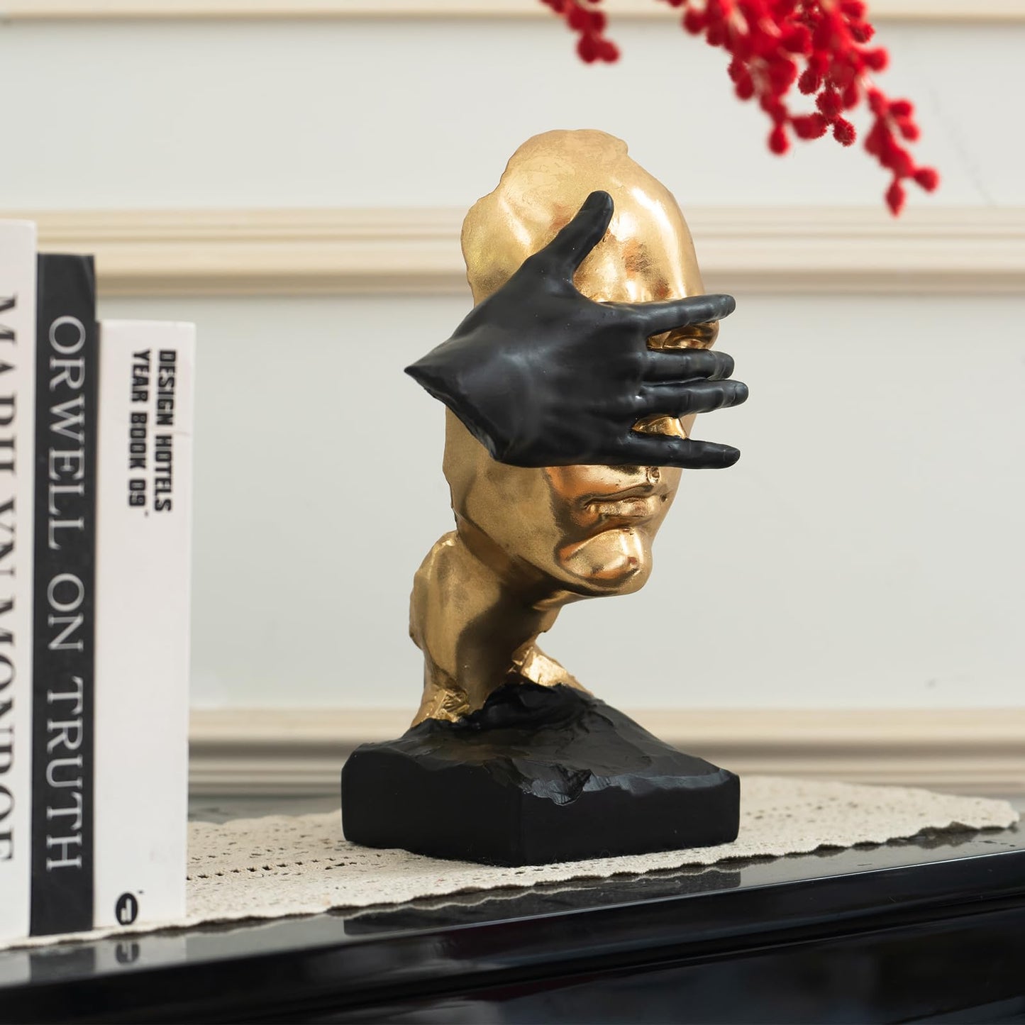EPTUEGA Thinker Statue-Silence is Gold-Abstract Art Figurine Decor - No Hear No See No Speak Modern Home Resin Sculptures Decorative Objects Decor for Home Office Bookshelf Desktop(12" H)