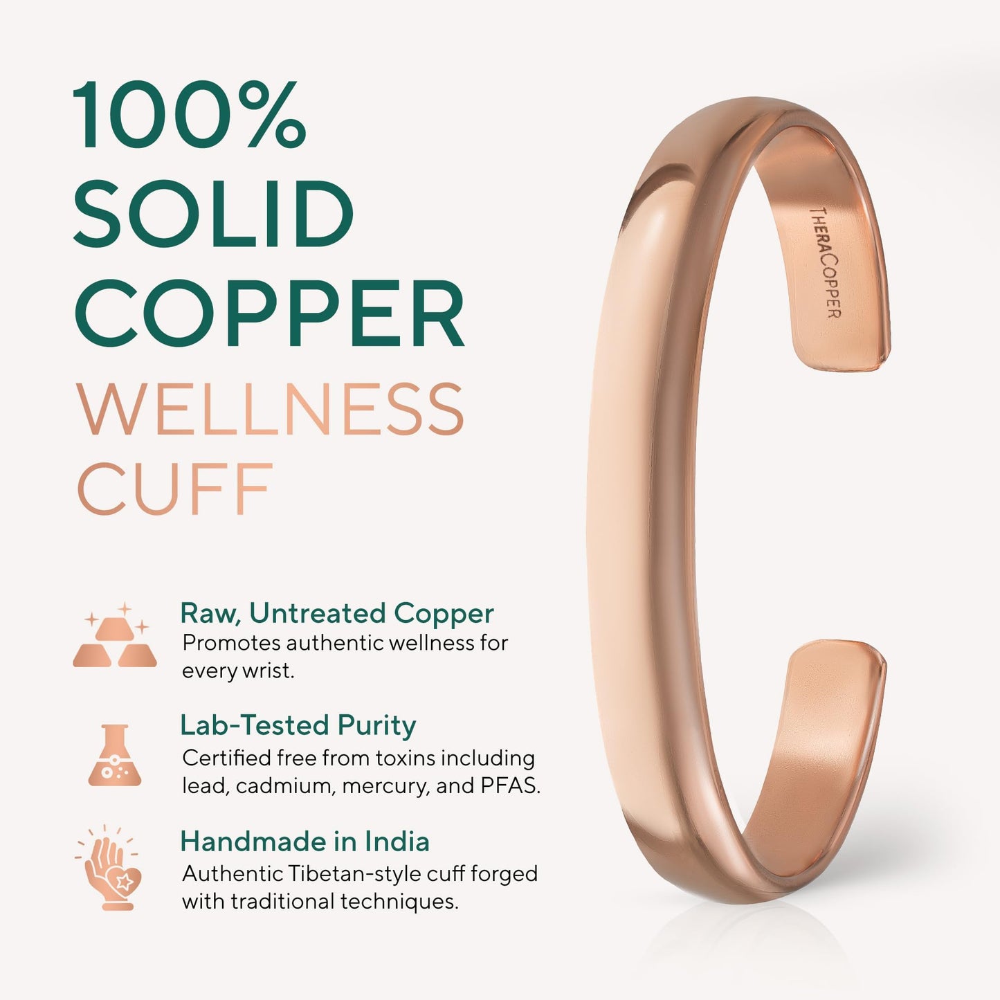 TheraCopper Copper Bracelet for Men & Women — 100% Pure Copper Bracelets — Raw, Solid & Uncoated Authentic Handmade Tibetan Bracelet Cuff Bangles (Plain)