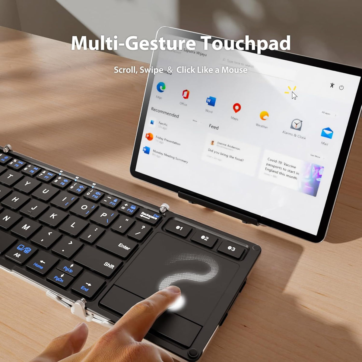 iClever Foldable Keyboard, BK08 Foldable Bluetooth Keyboard with Touchpad, Aluminum Build, USB-C Charge, Equipped with Stand Holder and Carrying Bag, Portable for Laptop, iPad, iPhone, Silver
