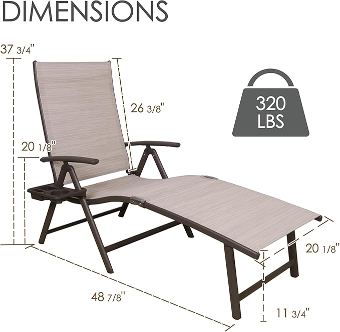Kozyard Cozy Aluminum Reclining Lounge Chair for Beach, Yard, Pool, Deck, Patio - Outdoor Chaise Lounge with Drink Holder Weather Free Adjustable Assemble-Free Blue Strip Cushion