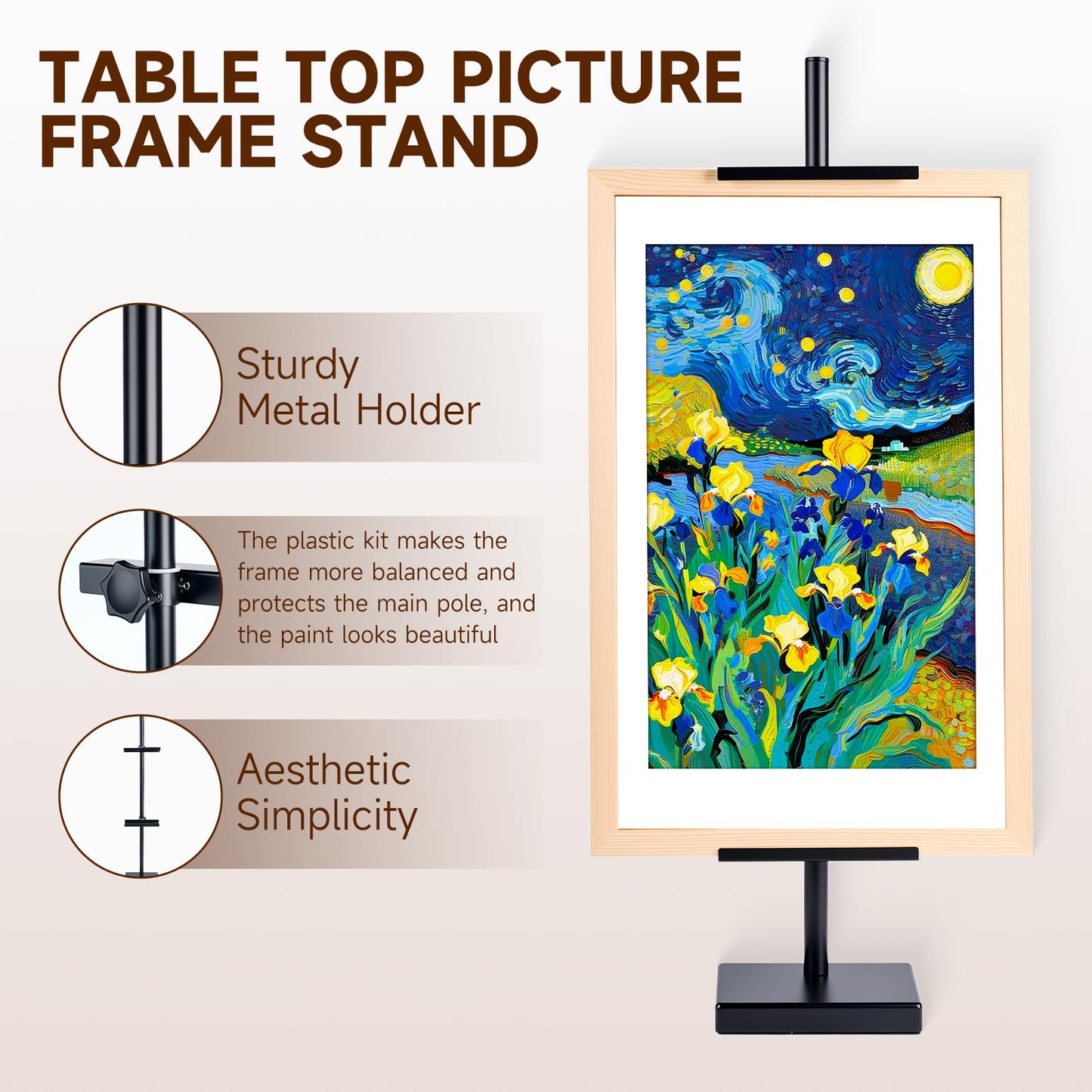 Adjustable Tabletop Easel Stand for Picture Frames up to 29" H - Metal Frame Holder Stand for Sign, Artwork, Canvas Display - Compact Black Small Easel Stands for Home Office Galleries (Black)