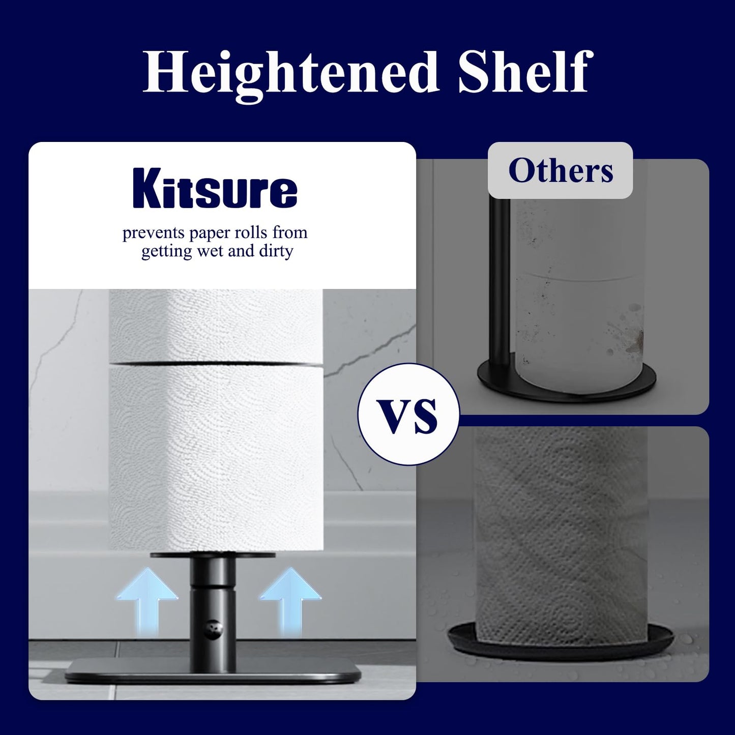 Kitsure Toilet Paper Holder Free Standing - Large Capacity Toilet Paper Holder for 4 Rolls, Rustproof Toilet Paper Stand with Non-Slip Stable Base, Black, Medium