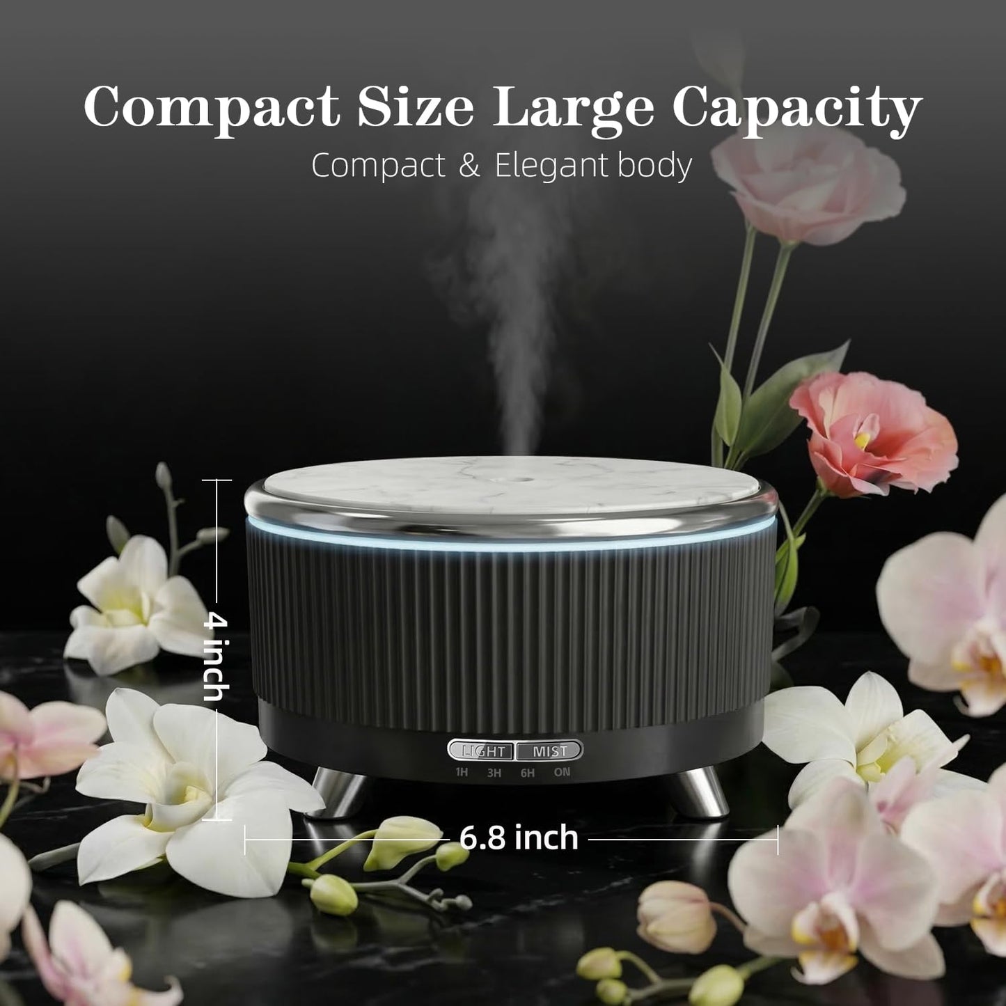 500ML Large Capacity Essential Oil Diffuser, Ultrasonic Aromatherapy Diffuser with 7 Color LED Lights with Remote Control, Cool Mist Humidifier, Timed Mist, Auto Shut-Off (Black)