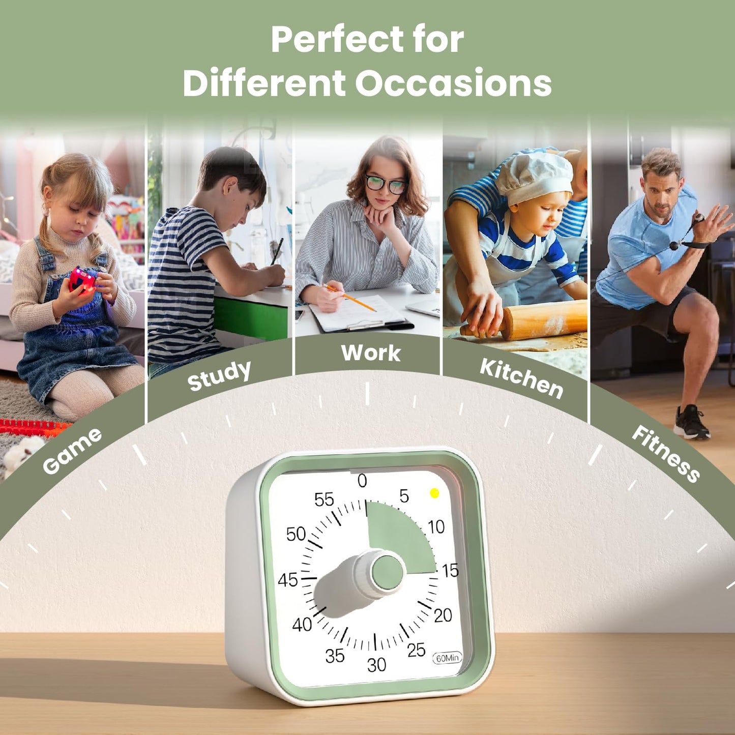 InfPokid Visual Timer for Kids with Pause Function, 60 Minute Countdown Timer for Kids Desk Study, Teaching, Kitchen Cooking, Office Meetings, Time Management for ADHD (White)