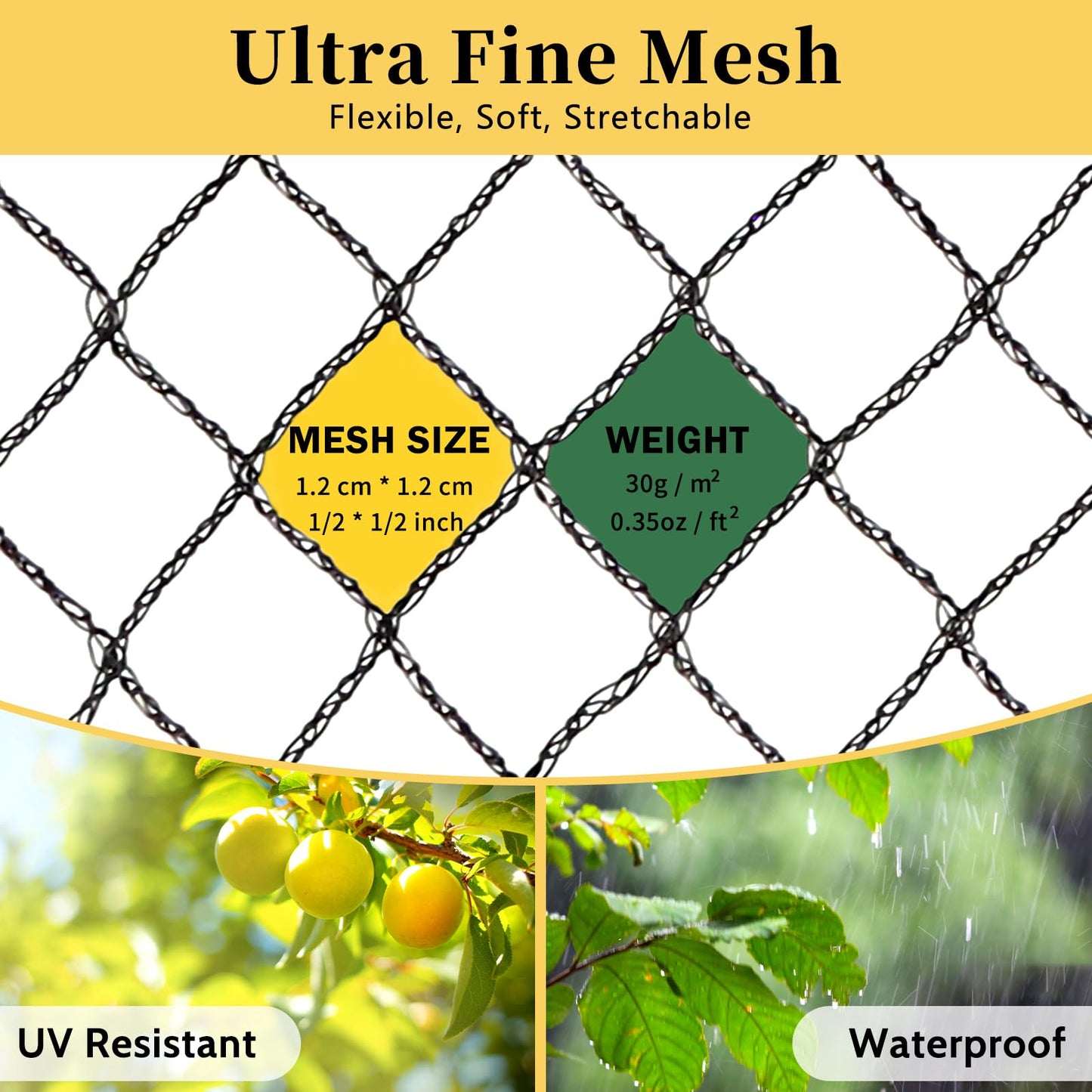 Jvgoo Bird Netting for Garden, 13 x 40 FT Bird Netting for Chicken Coop, Heavy Duty Garden Poultry Net Mesh with Ties and Staples for Fruit Trees Vegetables Against Birds, Deer, Squirrels