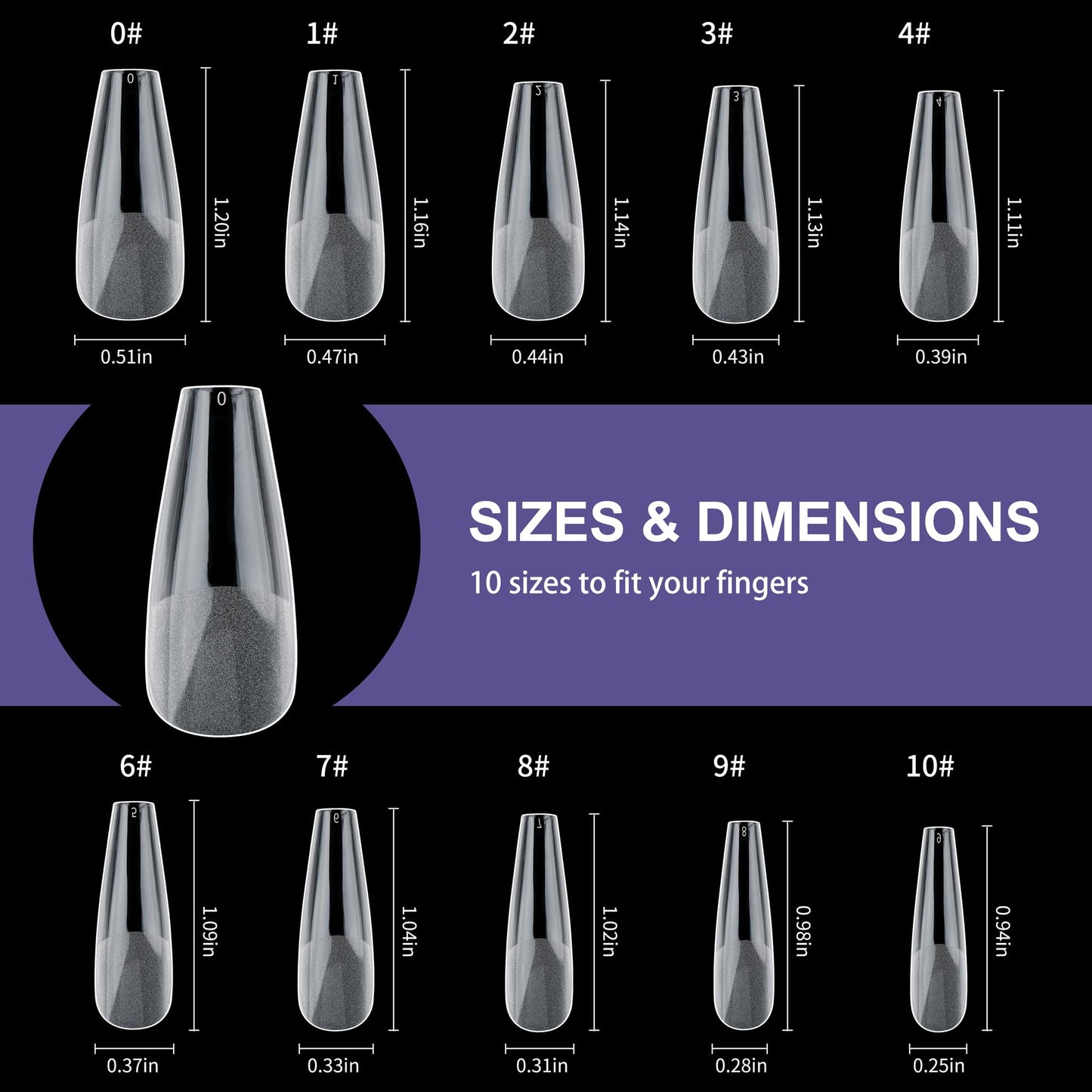 Half Matte Long Coffin Fake Nail Tips, Soft Gel Pre-Shaped Nail Tips, Full Cover False Nails with Clear Box for Nail Salons and DIY Nail Art, 600PCS/10 Sizes