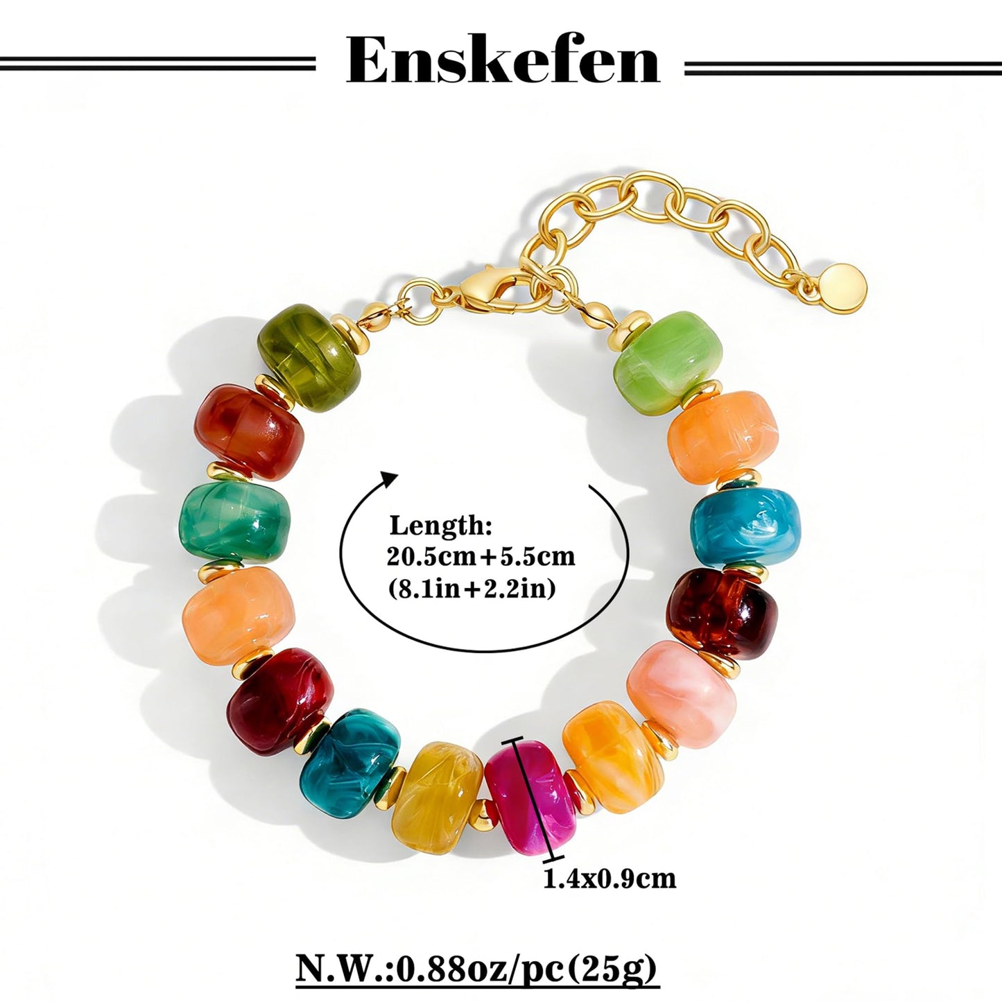 ENSKEFEN Colorful Beaded Bracelets for Women Trendy Chunky Multicolor Acrylic Resin Beads Statement Bracelet Boho Summer Bracelets Jewelry