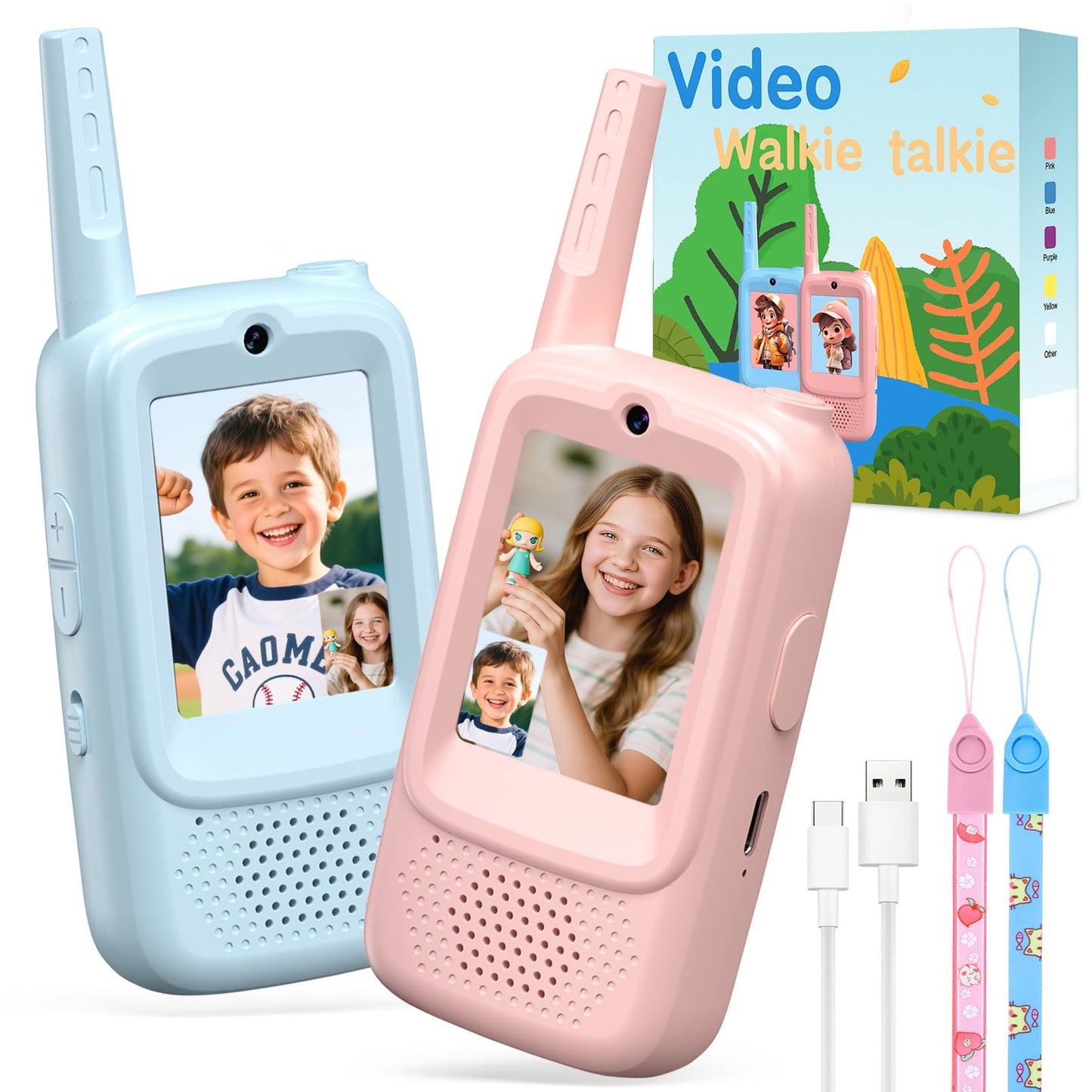 SwiftWi Kids Video Walkie Talkies, 2 Pack with Camera, See Each Other While They Talk, No WiFi No SIM Private Channel, USB-C Rechargeable, Up to 1150 Ft, Ages 3-12, Blue & Pink