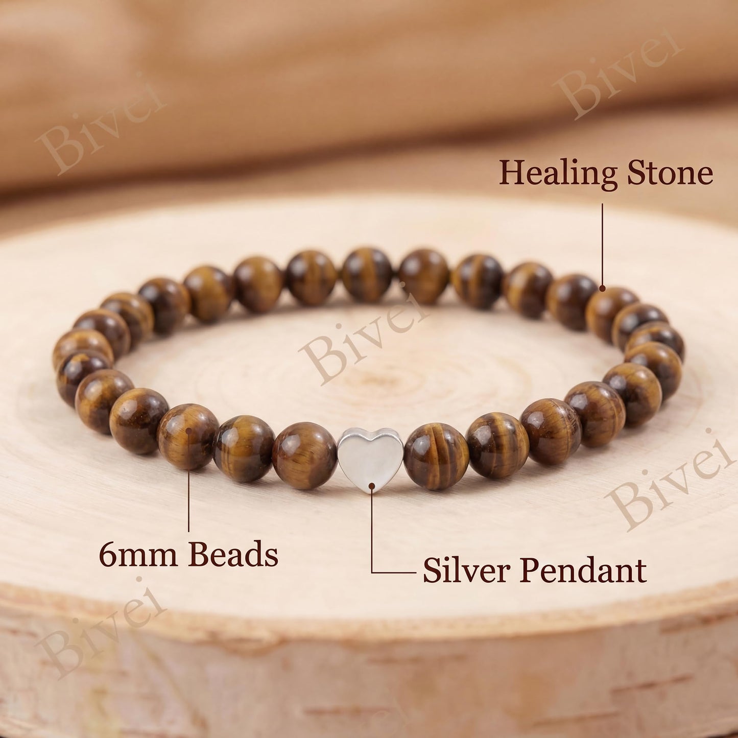 Bivei 6mm Tiger Eye Crystal Stretch Bracelets for Women, Handmade Natural Stone Beaded Bracelet, Yoga Protection Jewelry Gift