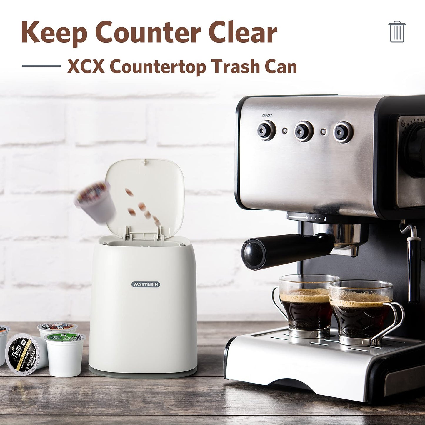 XCX Mini Countertop Trash Can with 3 Rolls of Trash Bags, Waste Can with Press Type Lid, 1.5 L / 0.40 Gal Wastebasket Dispenser, Bin for Coffee Table, Bathroom Vanity Top (White)