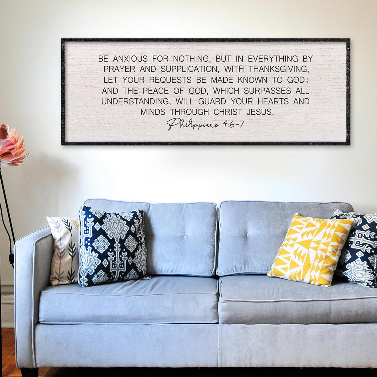 LuZhiQiang Be Anxious for Nothing Wall Decor 40"×15" Philippians 4:6-7 Bible Verse Sign Large Christian Scripture Wood Framed Hanging Decor (Black)