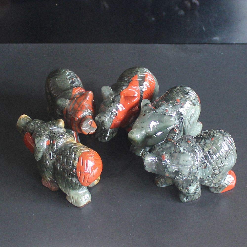 2'' Hand Carved Mixed gemstome Crystal Bear Figurine Animal Carving (Blood Stone)