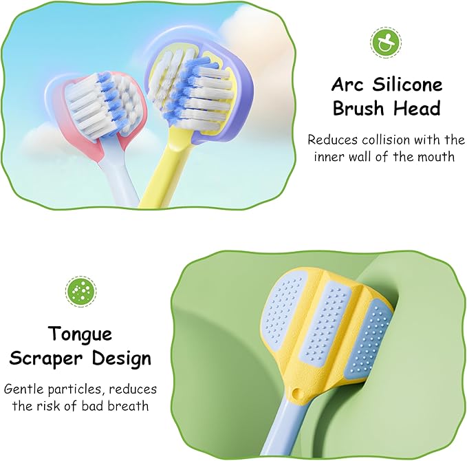 Toddler Toothbrush 4 Pack, Soft Baby Toothbrush Efficient 3 Sided Kids Tooth Brush for Ages 1-12 Years, Infant Training Tooth Brush Complete Tooth and Gum Care, Easy to Grip(Patent)