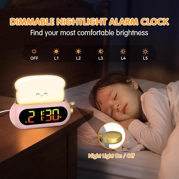 Netzu Alarm Clock for Kids, OK to Wake Clock with Night Light and Sound Machine, Pink Clock with 10 RGB Color, 6 Alarm Tones, Nap Timer, Snooze, Bedside Clocks for Girls Kids Teens Birthday Gifts