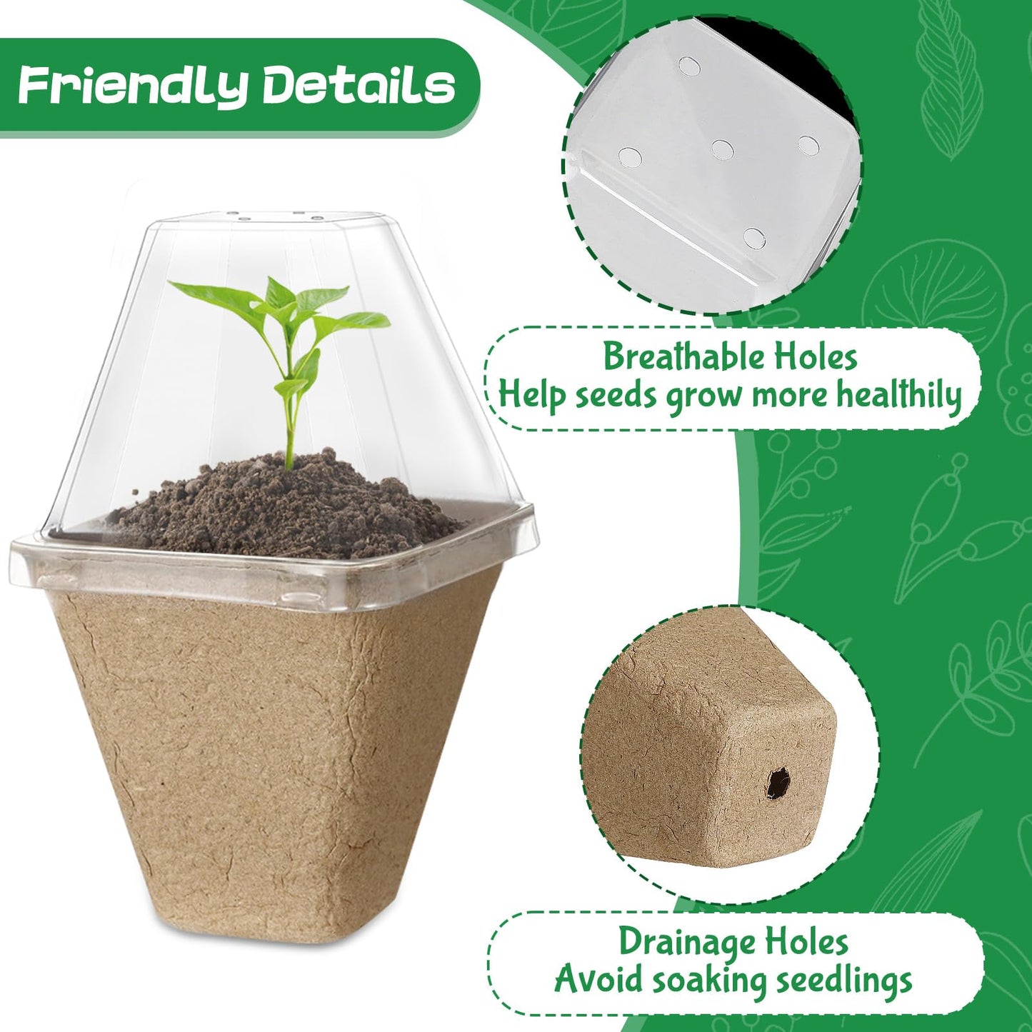 Aulock 36 Sets Plant Nursery Pots with Humidity Dome - 3in Seed Starting Pots, Square Peat Pots with 100 Labels for Garden Flowers Herbs Vegetables Seedlings