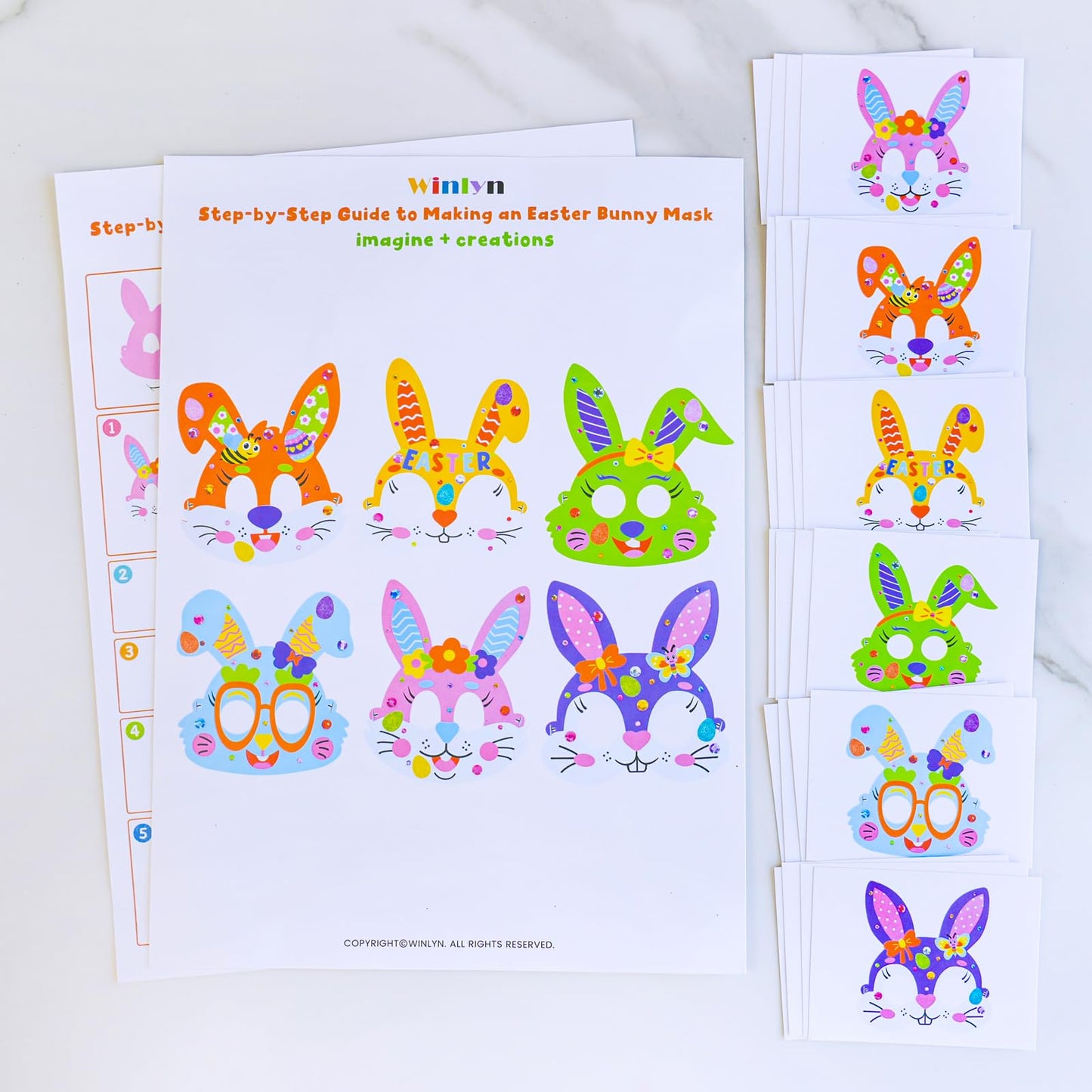 Winlyn 24 Sets Easter Bunny Masks Craft Kits DIY Foam Easter Bunny Party Mask Art Sets Bunny Face Stickers Arts and Crafts for Kids Party Favors Spring Easter Classroom Activities Art Project