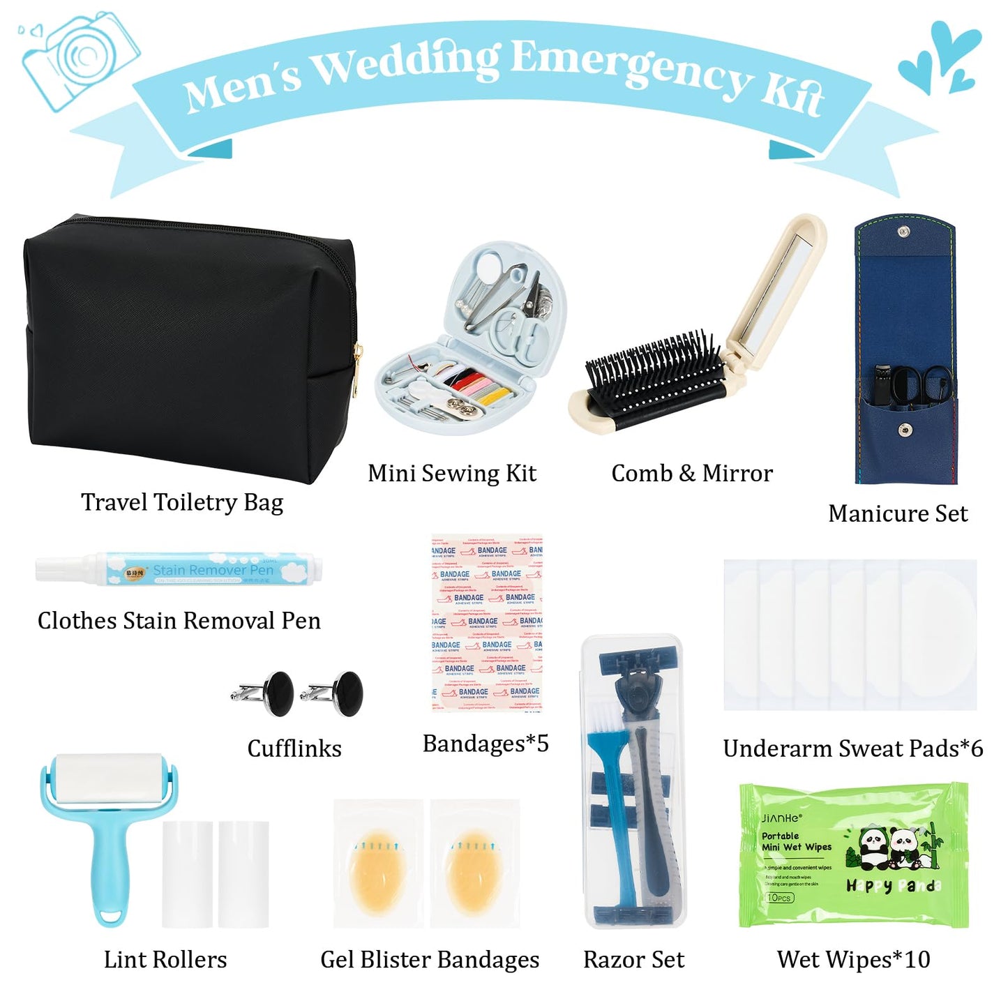 Bafeil Groom Wedding Emergency Kit Men's Wedding Emergency Kit for Groom Wedding Day Survival Set Daily Travel Essential Items with Travel Toiletry Bag